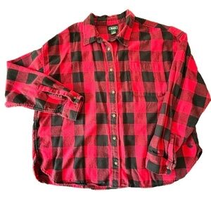 Roots oversize Buffalo plaid button down shirt size L